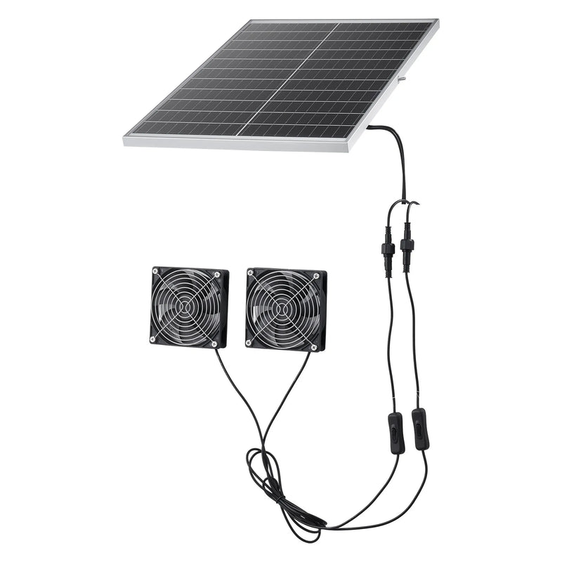 VEVOR saules paneļa ventilatoru komplekts 30 W ar 2 ventilatoriem, regulējams paneļa leņķis, 2668 apgr./min, elastīga uzstādīšana siltumnīcām, audzēšanas teltīm, vistu kūtīm un nojumēm