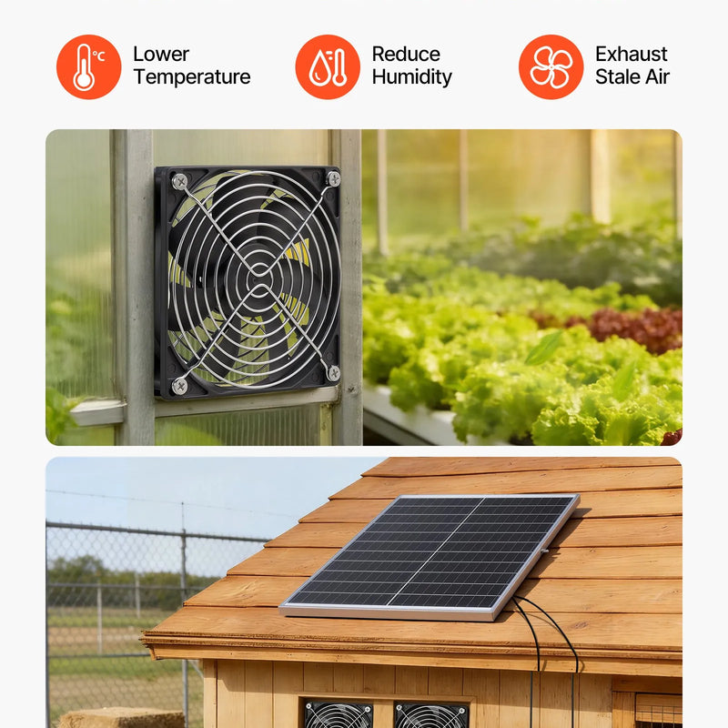VEVOR saules paneļa ventilatoru komplekts 30 W ar 2 ventilatoriem, regulējams paneļa leņķis, 2668 apgr./min, elastīga uzstādīšana siltumnīcām, audzēšanas teltīm, vistu kūtīm un nojumēm