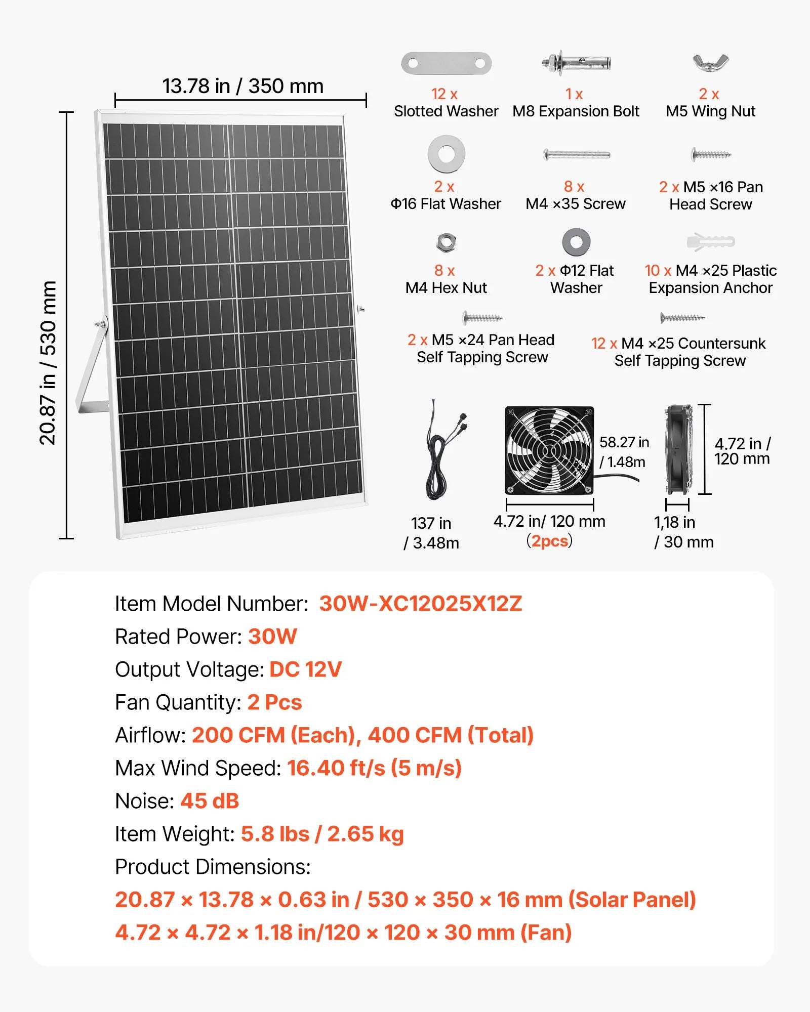 VEVOR saules paneļa ventilatoru komplekts 30 W ar 2 ventilatoriem, regulējams paneļa leņķis, 2668 apgr./min, elastīga uzstādīšana siltumnīcām, audzēšanas teltīm, vistu kūtīm un nojumēm