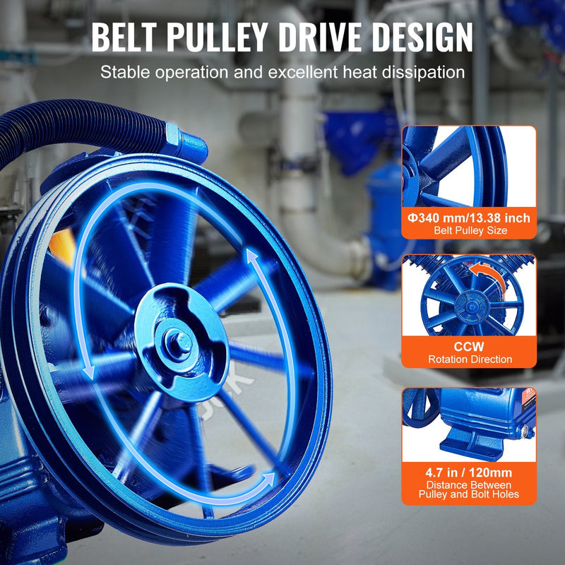 VEVOR gaisa kompresora sūkņa galva 5,5 HP, 5,75 CFM @ 90 PSI, 2 cilindru virzuļa sūknis