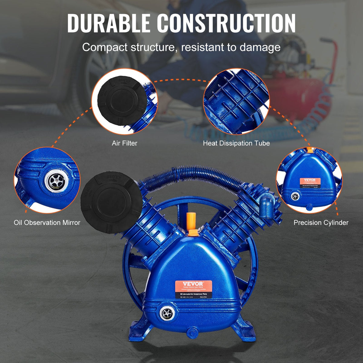 VEVOR gaisa kompresora sūkņa galva 5,5 HP, 5,75 CFM @ 90 PSI, 2 cilindru virzuļa sūknis