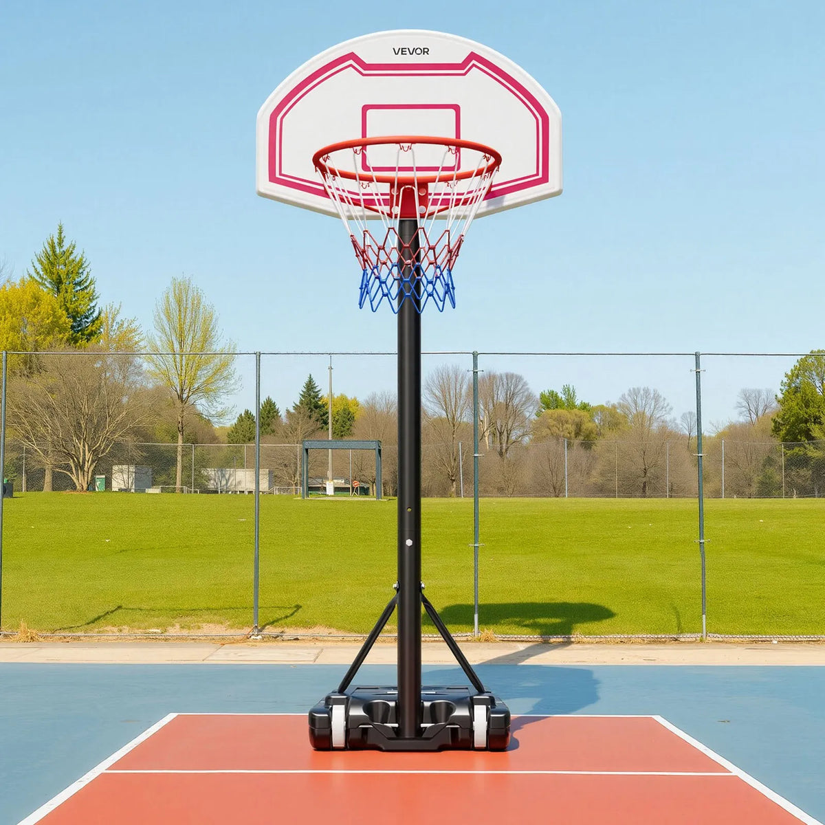VEVOR pārnēsājams basketbola statīvs ar regulējamu augstumu 1,6–2,1 m, bērnu basketbola grozs ar neilona tīklu un riteņiem, pārnēsājams vairoga komplekts terasēm un baseina zonai