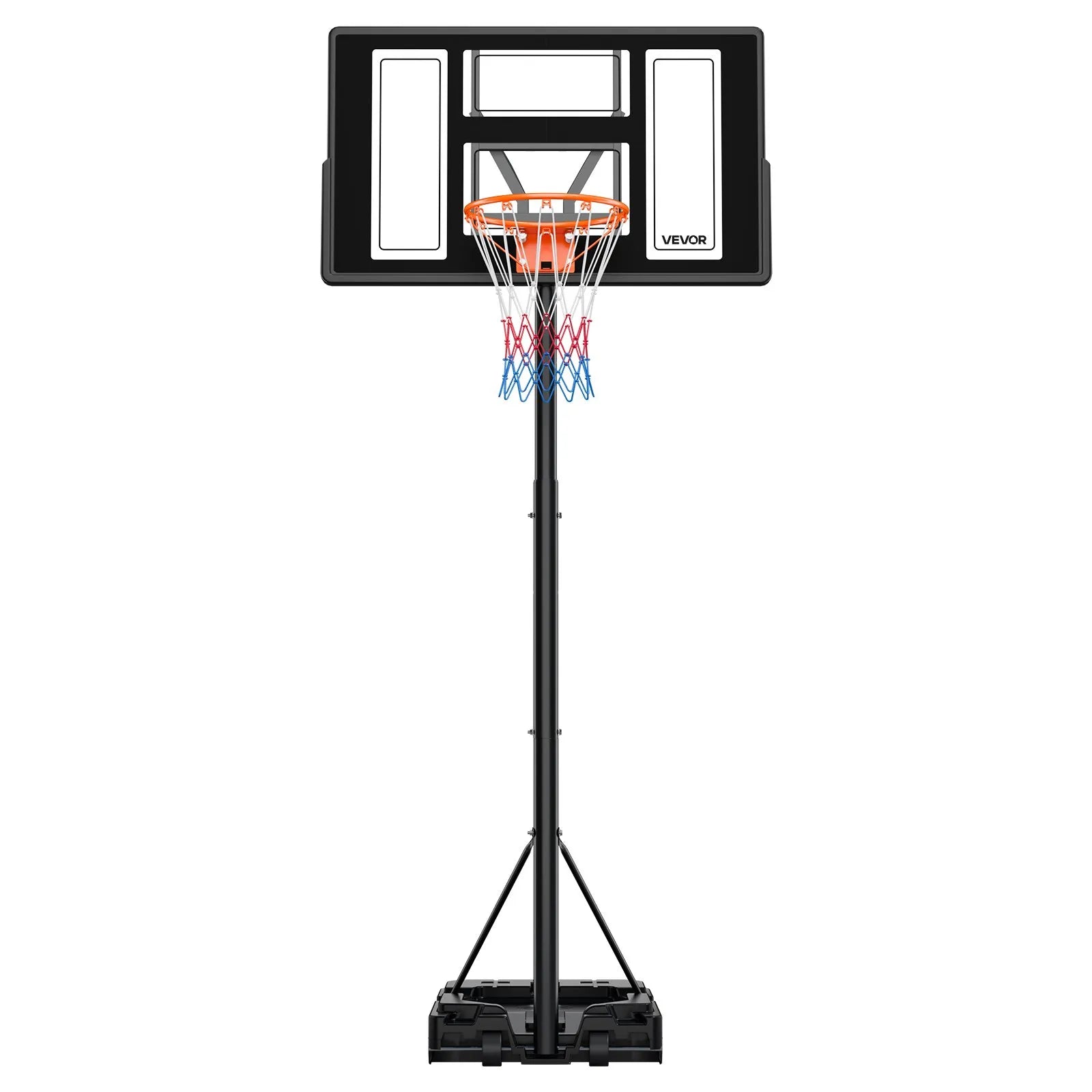 VEVOR pārvietojams basketbola statīvs ar augstuma regulēšanu 1,35–3,05 m, basketbola groza sistēma ar iebūvētiem riteņiem bērniem, pusaudžiem un pieaugušajiem piebraucamajiem ceļiem un baseina zonām