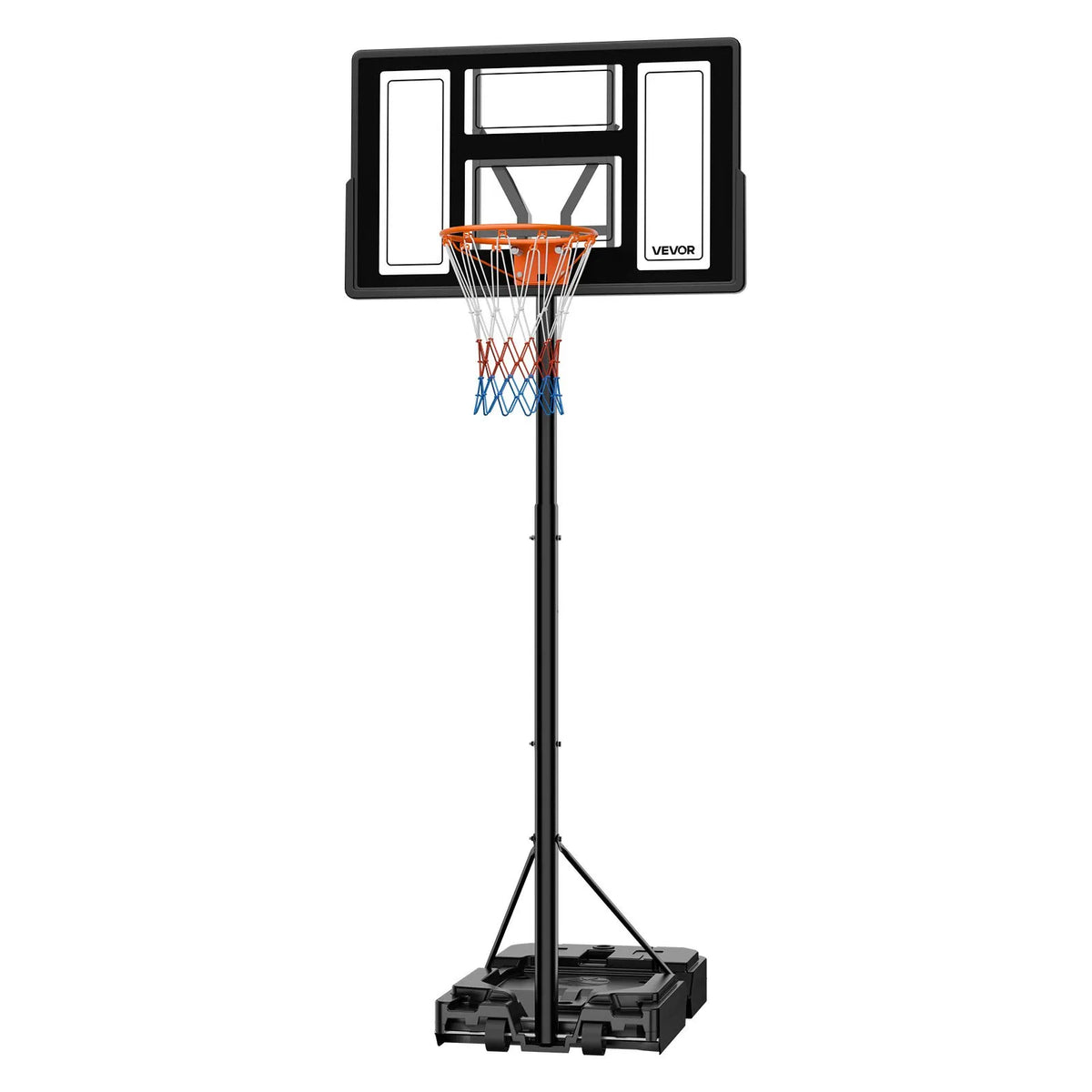 VEVOR pārvietojams basketbola statīvs ar augstuma regulēšanu 1,35–3,05 m, basketbola groza sistēma ar iebūvētiem riteņiem bērniem, pusaudžiem un pieaugušajiem piebraucamajiem ceļiem un baseina zonām