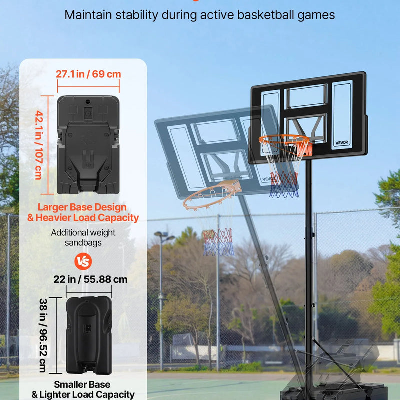 VEVOR pārvietojams basketbola statīvs ar augstuma regulēšanu 1,35–3,05 m, basketbola groza sistēma ar iebūvētiem riteņiem bērniem, pusaudžiem un pieaugušajiem piebraucamajiem ceļiem un baseina zonām