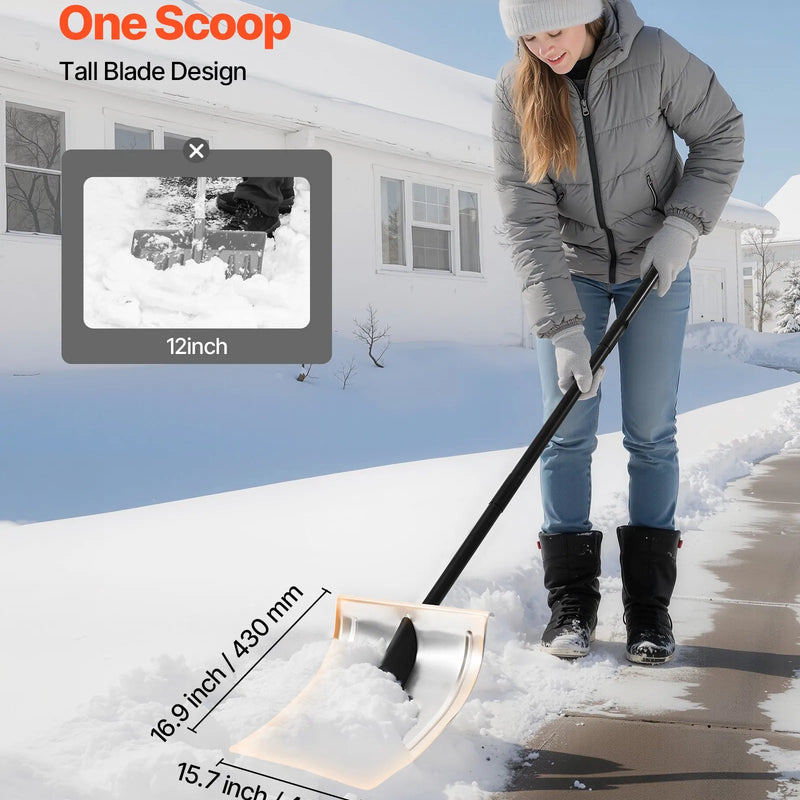 VEVOR sniega lāpsta celiņiem, 40 cm plata alumīnija lāpsta ar neslīdošu rokturi, lielas ietilpības viegla un saliekama sniega tīrīšanas ierīce dārzam, automašīnai un āra darbiem