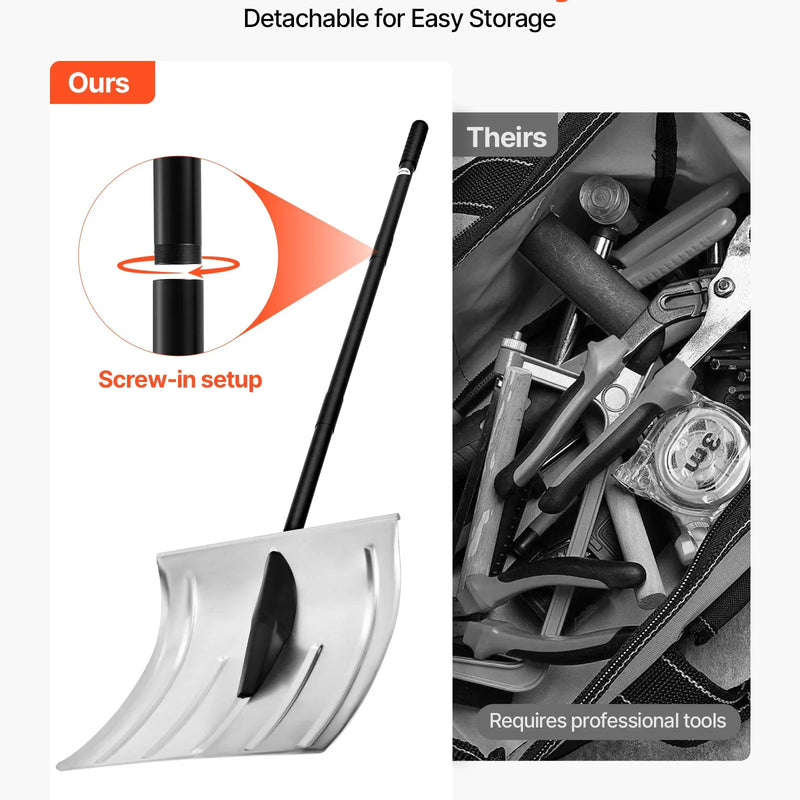 VEVOR sniega lāpsta celiņiem, 40 cm plata alumīnija lāpsta ar neslīdošu rokturi, lielas ietilpības viegla un saliekama sniega tīrīšanas ierīce dārzam, automašīnai un āra darbiem