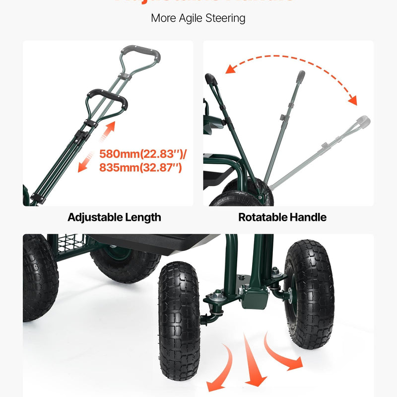 VEVOR dārza sēdeklis ar riteņiem, ripojošs dārza sols ar regulējamu augstumu un 360° rotējošu sēdvietu, kravnesība līdz 181 kg, dārza rati ar ergonomisku atzveltni un instrumentu uzglabāšanu, piemērots dārzam, pagalmam un terasei