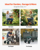 VEVOR Ritošais dārza ratiņkrēsls ar grozāmu sēdekli, dārza sēdeklis ar uzglabāšanas grozu un instrumentu paplāti, 136 kg nestspēja, āra dārza krēsls-skūteris ravēšanai un stādīšanai