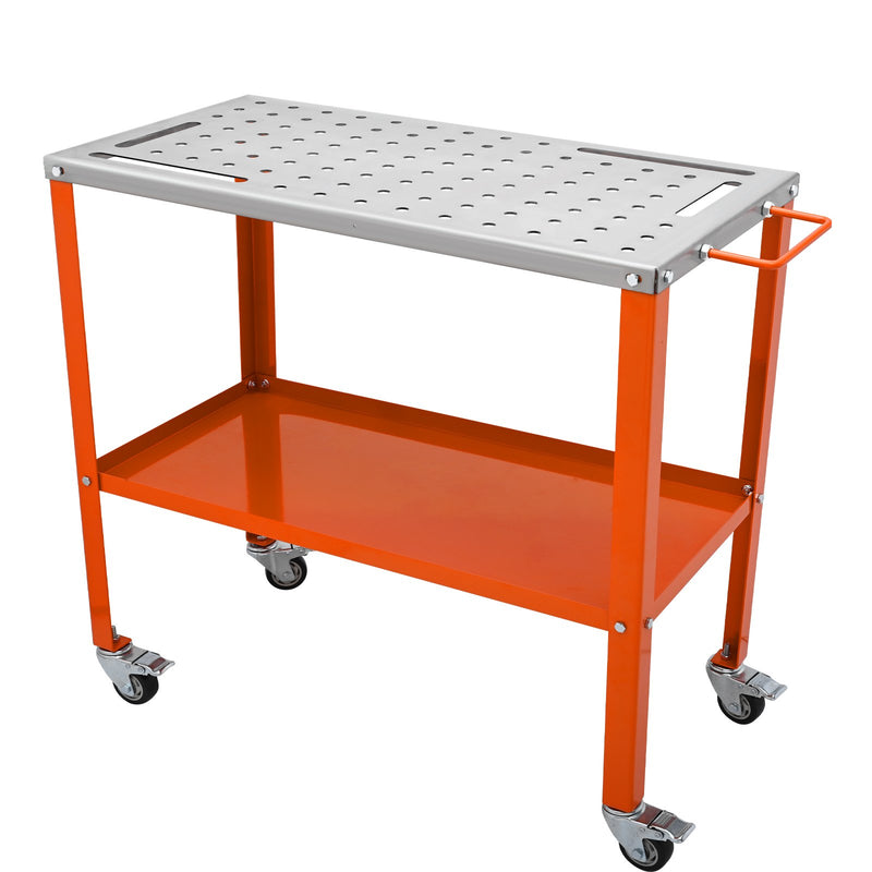 VEVOR Welding Table 915 x 457 mm, 544 kg Load Capacity, 2 Layers, Portable with Brake Wheels, 4 Tool Brooms, 15 mm Fixing Holes