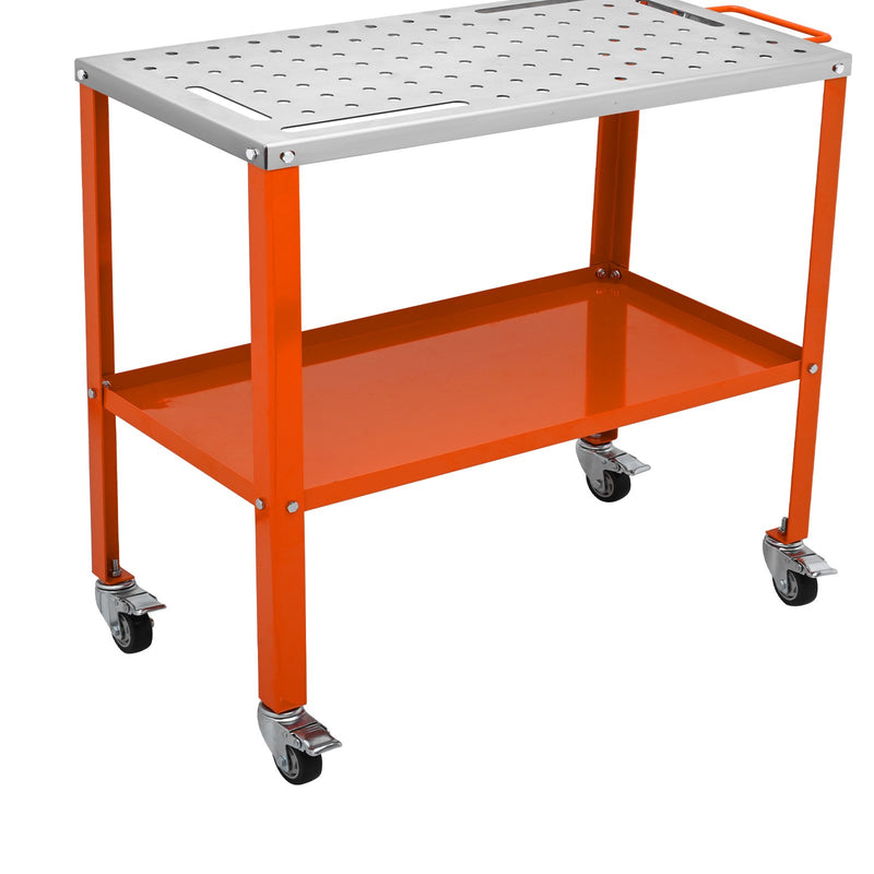 VEVOR Welding Table 915 x 457 mm, 544 kg Load Capacity, 2 Layers, Portable with Brake Wheels, 4 Tool Brooms, 15 mm Fixing Holes