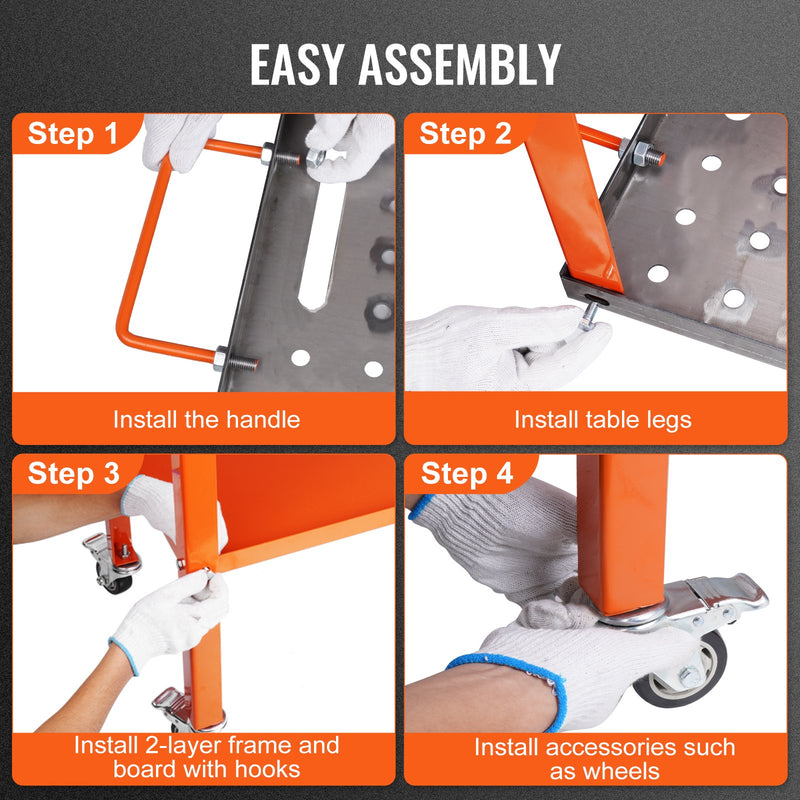 VEVOR Welding Table 915 x 457 mm, 544 kg Load Capacity, 2 Layers, Portable with Brake Wheels, 4 Tool Brooms, 15 mm Fixing Holes