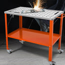 VEVOR Welding Table 915 x 457 mm, 544 kg Load Capacity, 2 Layers, Portable with Brake Wheels, 4 Tool Brooms, 15 mm Fixing Holes