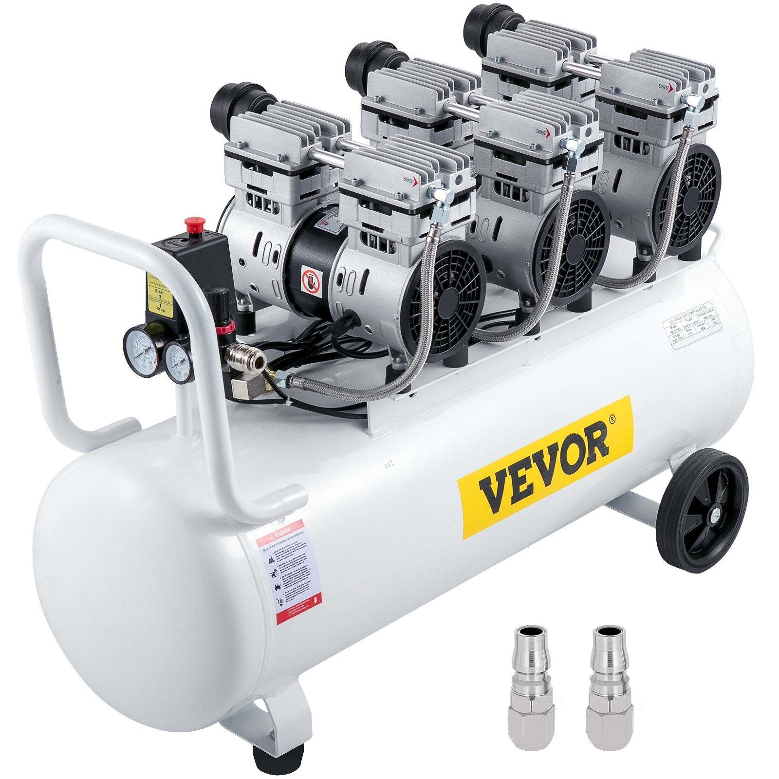 VEVOR gaisa kompresors 80 L, īpaši kluss, bez eļļas, 2,2 kW, zema trokšņa līmeņa, droša solenoīda vārsta aizsardzība