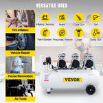 VEVOR gaisa kompresors 80 L, īpaši kluss, bez eļļas, 2,2 kW, zema trokšņa līmeņa, droša solenoīda vārsta aizsardzība