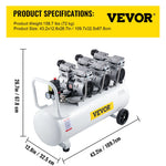 VEVOR gaisa kompresors 80 L, īpaši kluss, bez eļļas, 2,2 kW, zema trokšņa līmeņa, droša solenoīda vārsta aizsardzība