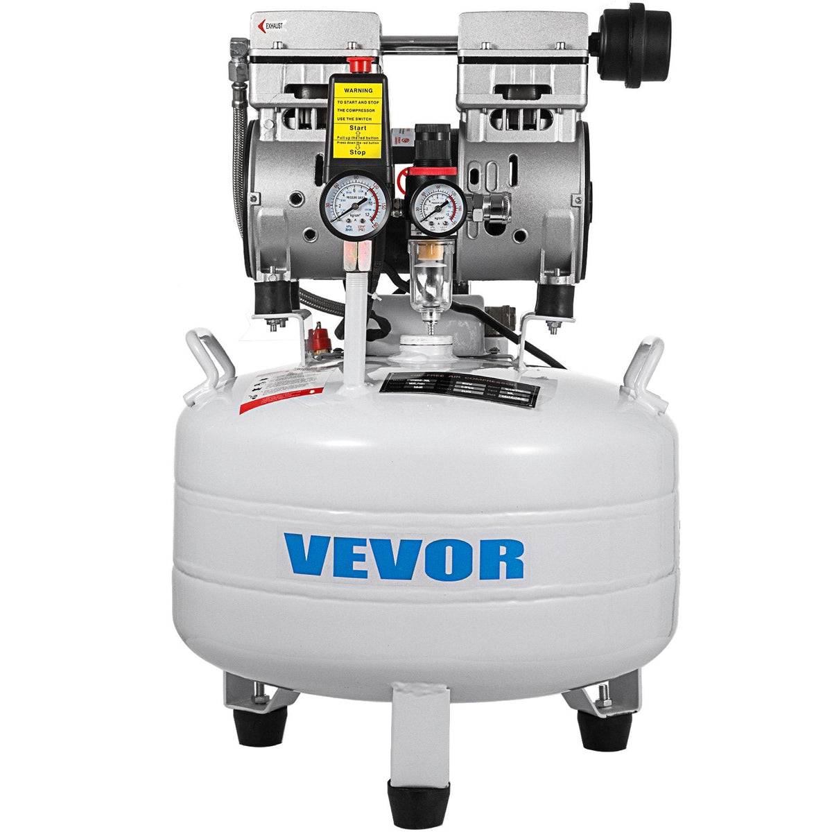 VEVOR vertikālais gaisa kompresors 30 L, īpaši kluss, bez eļļas, 850 W, zema trokšņa līmeņa