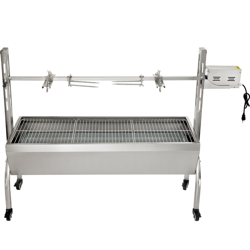 VEVOR rotējošais grils, nerūsējošā tērauda BBQ iesma grils cūkai un jēram līdz 59,9 kg, cepšanas kaste ar 40 W motoru, regulējamu augstumu un bloķējamiem riteņiem, āra kempingam, ballītēm un ugunskura BBQ