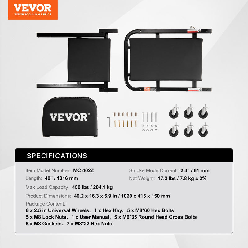 VEVOR 40 collu Salokāmais "Z" Garāžas Mehāniķa Ratiņkrēsls / Sols – 204 kg Ietilpība