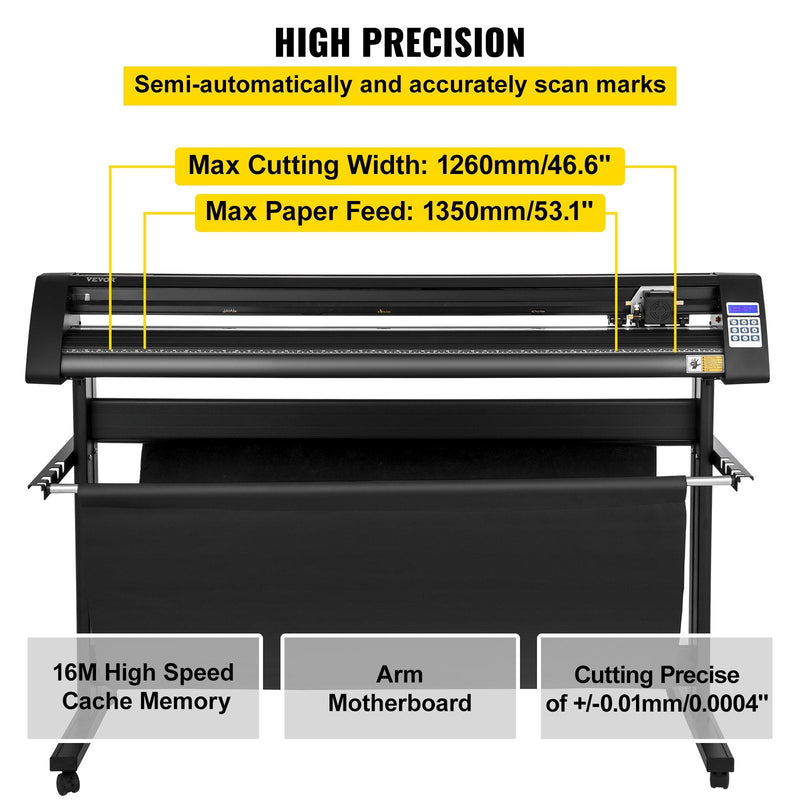VEVOR 1350 mm vinila ploteris ar LED ekrānu, daļēji automātisku optisko sensoru, saderīgs ar SignCut programmatūru Mac un Windows sistēmām, komplektā ar statīvu