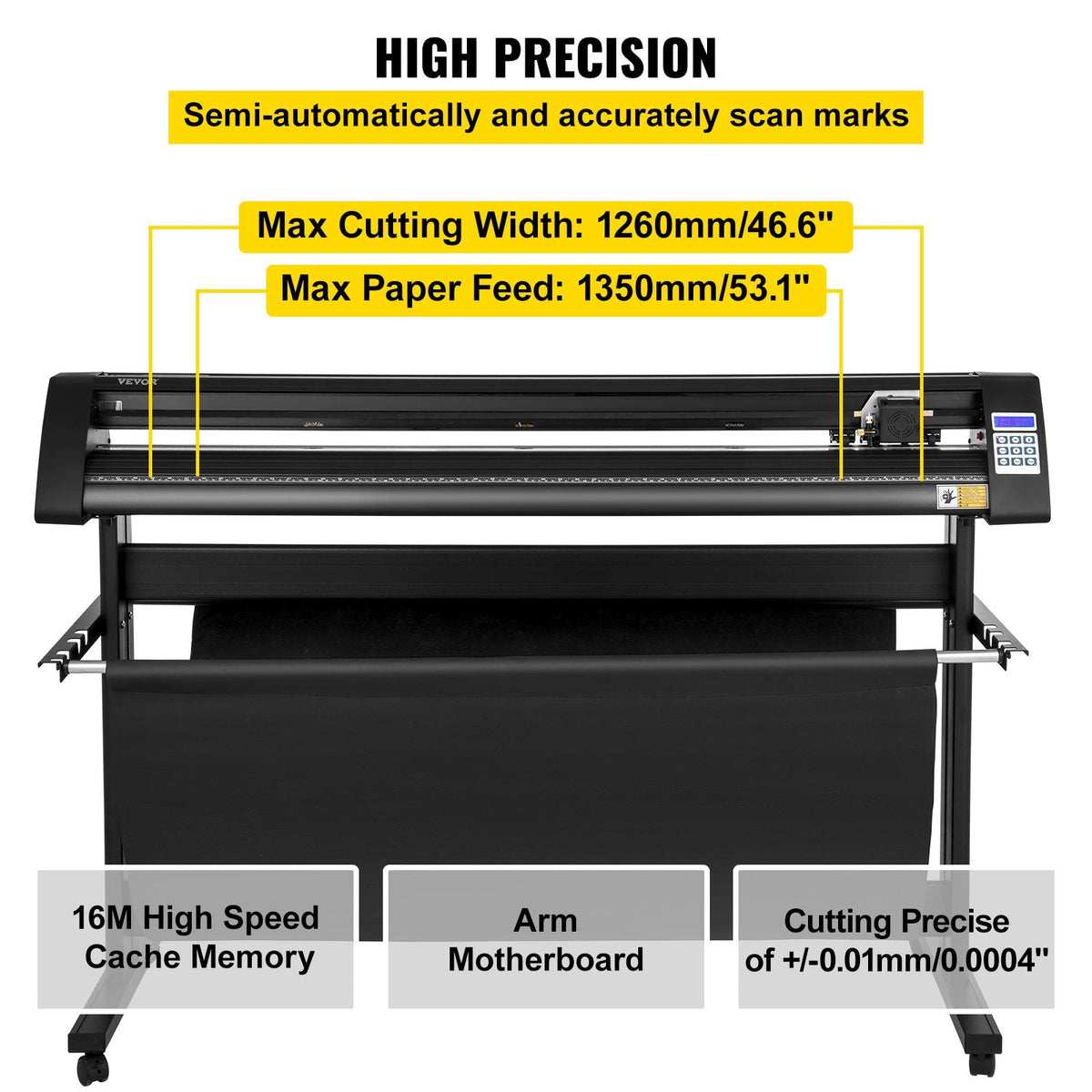 VEVOR 1350 mm vinila ploteris ar LED ekrānu, daļēji automātisku optisko sensoru, saderīgs ar SignCut programmatūru Mac un Windows sistēmām, komplektā ar statīvu