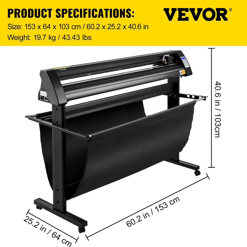 VEVOR 1350 mm vinila ploteris ar LED ekrānu, daļēji automātisku optisko sensoru, saderīgs ar SignCut programmatūru Mac un Windows sistēmām, komplektā ar statīvu
