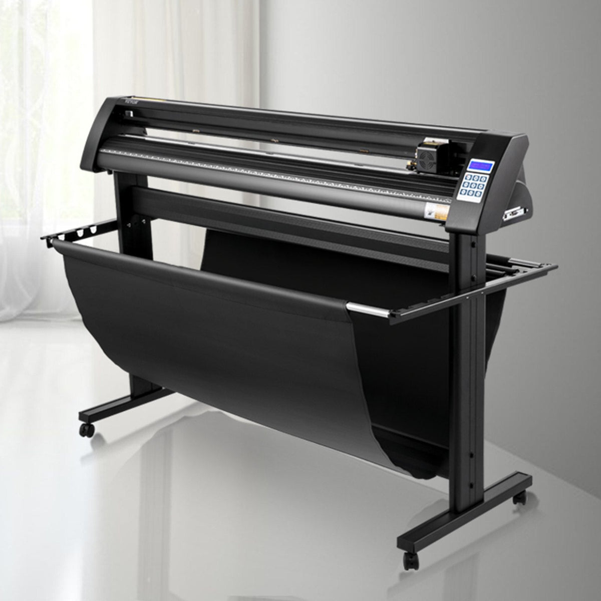 VEVOR 1350 mm vinila ploteris ar LED ekrānu, daļēji automātisku optisko sensoru, saderīgs ar SignCut programmatūru Mac un Windows sistēmām, komplektā ar statīvu