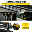 VEVOR vinila griešanas ploteris ar statīvu, papīra padeves platums 720 mm, griešanas platums 630 mm, SignMaster programmatūra, regulējams griešanas spiediens 10–500 g un ātrums līdz 800 mm/s, LCD displejs, uzlīmju un reklāmas uzrakstu izgatavošanai