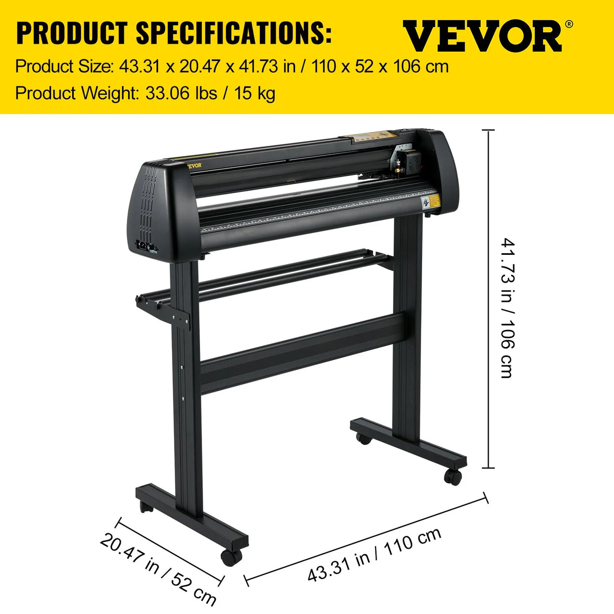 VEVOR vinila griešanas ploteris ar statīvu, papīra padeves platums 870 mm, SignMaster programmatūra, regulējams griešanas spēks un ātrums, LCD displejs, vinila griešanas iekārta uzlīmju un uzrakstu izgatavošanai