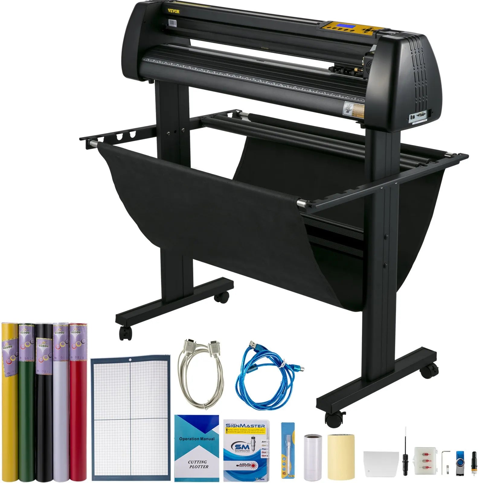VEVOR manuāls vinila griešanas ploteris, papīra padeves platums 870 mm, SignMaster programmatūra, regulējams griešanas spiediens 10–500 g un griešanas ātrums līdz 800 mm/s, uzlīmju un uzrakstu izgatavošanai