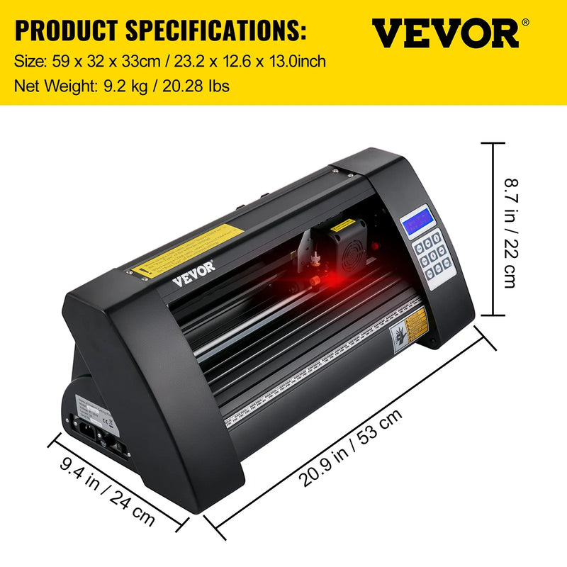 VEVOR vinila griešanas ploteris 375 mm ar LED ekrānu un optisko sensoru precīzai vadībai, pusautomātisks ploteris saderīgs ar SignMaster programmatūru Windows sistēmai dizaina izstrādei