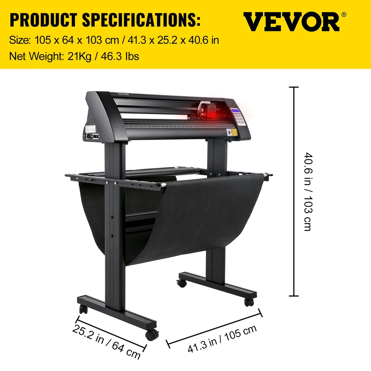 VEVOR vinila griešanas ploteris 870 mm ar LED ekrānu, pusautomātisku optisko sensoru precīzai vadībai, saderīgs ar SignMaster programmatūru Windows sistēmai, komplektā statīvs