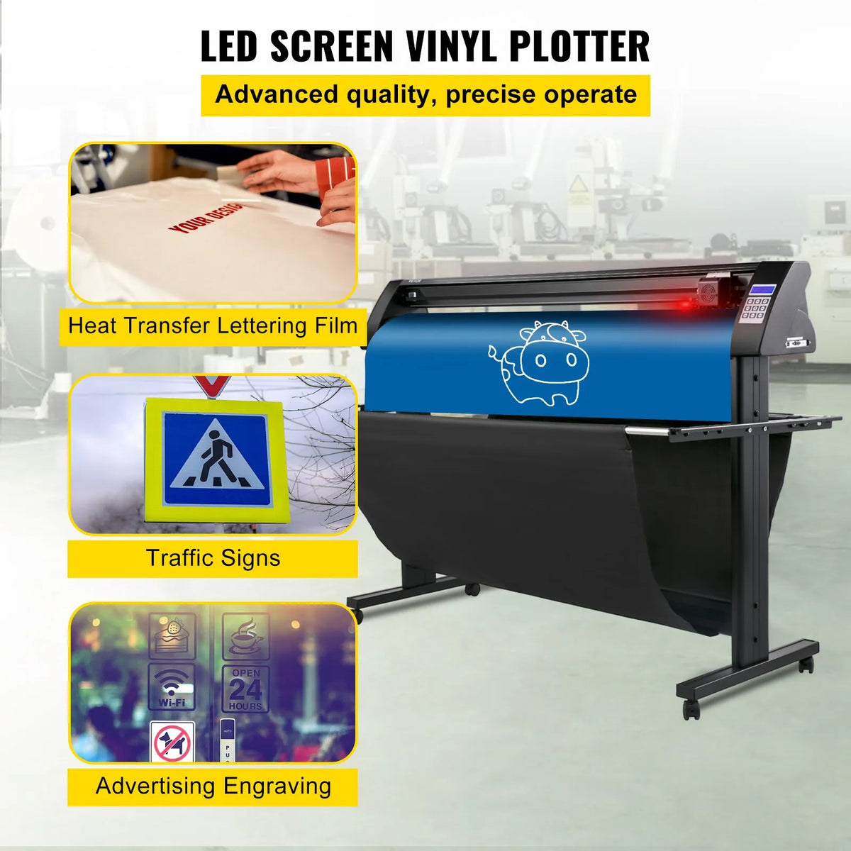 VEVOR vinila ploteris 1350 mm ar LED ekrānu, pusautomātisku optisko sensoru, saderīgs ar SignMaster programmatūru Windows sistēmai, ar statīvu