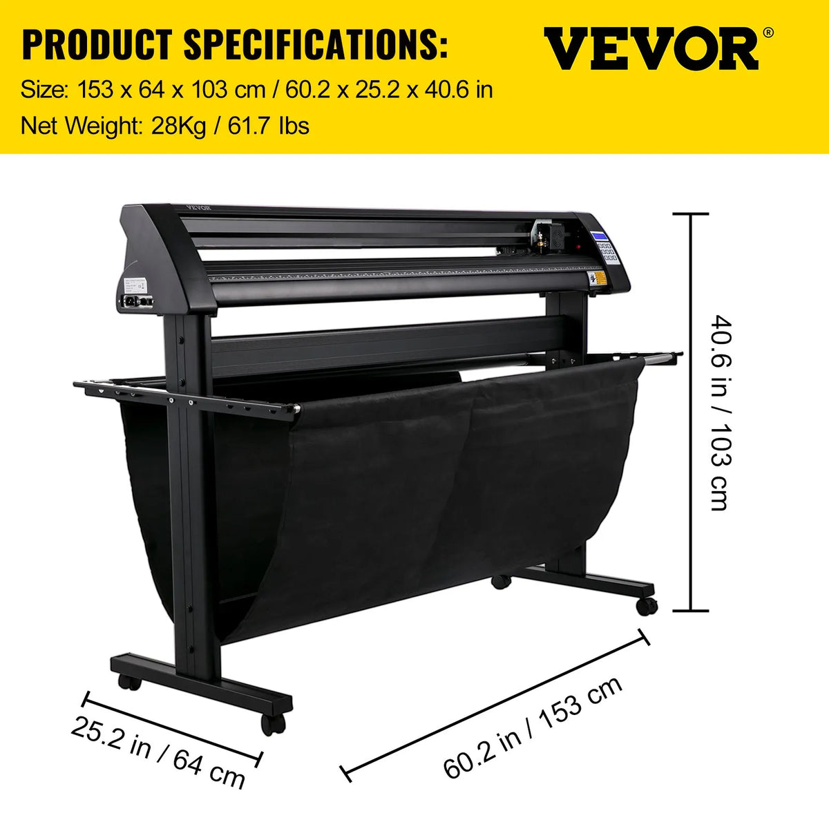 VEVOR vinila ploteris 1350 mm ar LED ekrānu, pusautomātisku optisko sensoru, saderīgs ar SignMaster programmatūru Windows sistēmai, ar statīvu