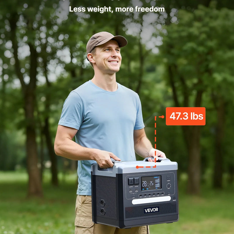 VEVOR pārnēsājama elektroenerģijas stacija 2400 W ar 200 W salokāmu saules paneli, 2160 Wh paplašināma LiFePO4 akumulatora sistēma ar 10 izejām un regulējamu ievades jaudu mājai, kempingam un kemperiem