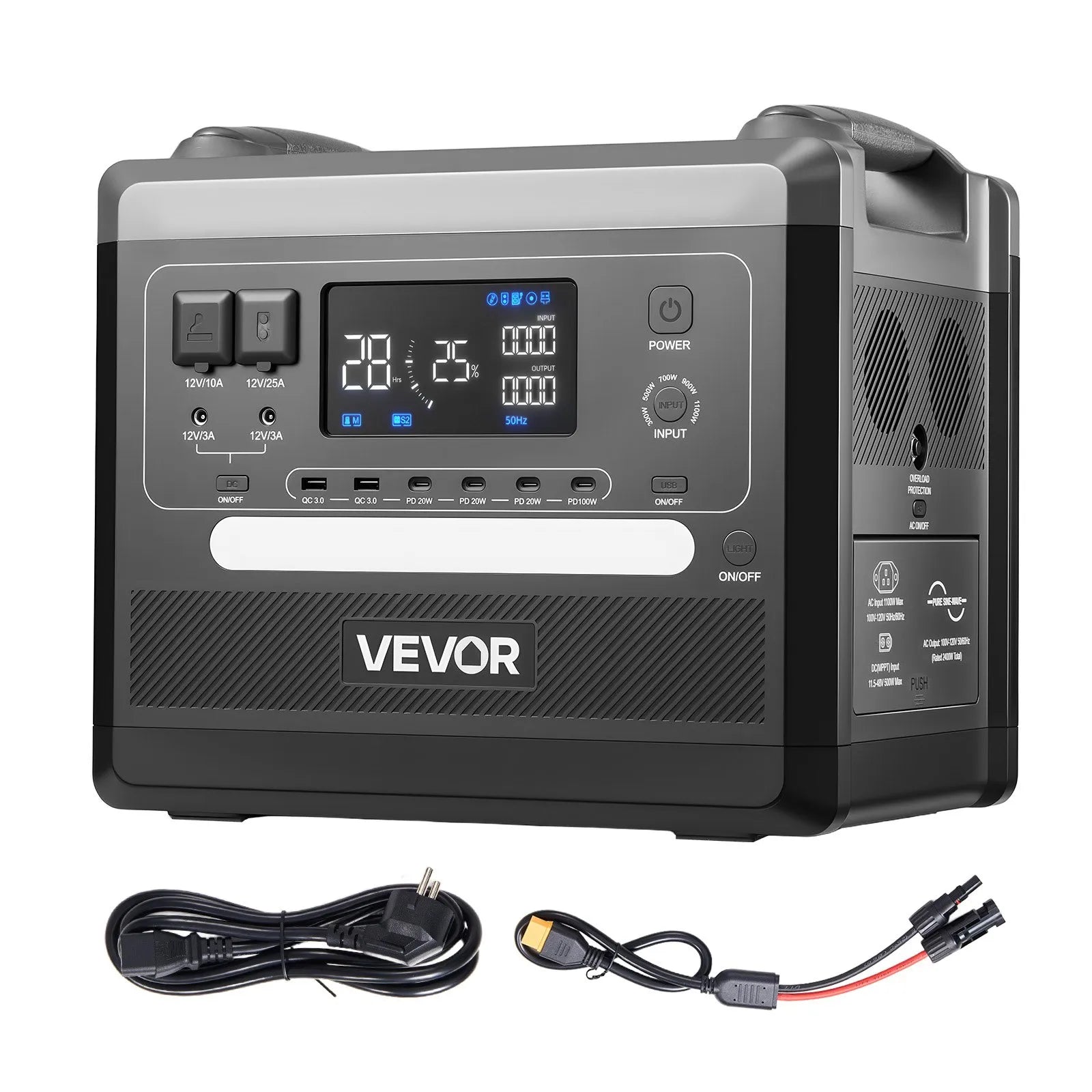 VEVOR Portable Power Station 2400 W, 2160 Wh, Solar Generator with 10 Outputs and Adjustable Input Power, Expandable LiFePO4 Battery Backup Solution for Home, camping, and RVs (solar panel not included)
