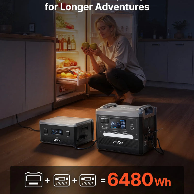 VEVOR portatīvā elektrostacija 2400 W, 2160 Wh, saules ģenerators ar 10 izejām un regulējamu ieejas jaudu, paplašināms LiFePO4 akumulatora rezerves barošanas risinājums mājai, kempingam un kemperiem (saules panelis nav iekļauts)