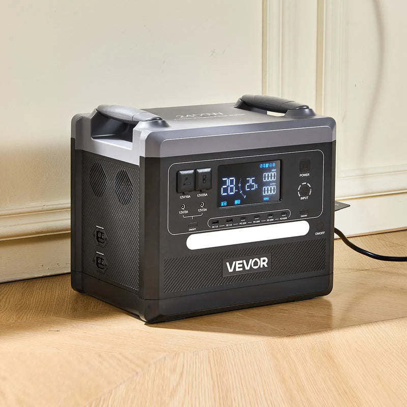 VEVOR portatīvā elektrostacija 2400 W, 2160 Wh, saules ģenerators ar 10 izejām un regulējamu ieejas jaudu, paplašināms LiFePO4 akumulatora rezerves barošanas risinājums mājai, kempingam un kemperiem (saules panelis nav iekļauts)