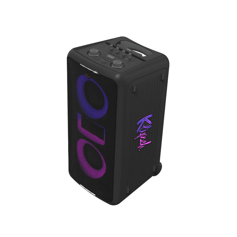 Klipsch Miami pārnēsājamais bezvadu skaļrunis, Maksimālā akustiskā jauda: 105 dB. Akumulatora darbības laiks līdz 18 stundām.