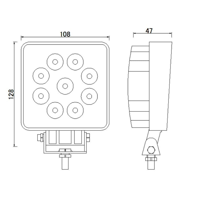 LED CREE 27W(2200Lm) arbetslampa 9-32V, 9x3W, IP67, kallvitt ljus 6500K, för traktorer, terrängfordon, skogsmaskiner