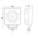 LED CREE 27W(2200Lm) arbetslampa 9-32V, 9x3W, IP67, kallvitt ljus 6500K, för traktorer, terrängfordon, skogsmaskiner