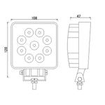 KAMAR LED Work Light L0077 24 W 1280 lm 12/24 V Square FLOOD with 9 LEDs and ECE R10