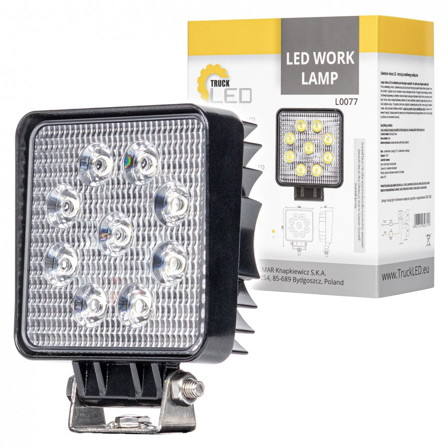 KAMAR LED Work Light L0077 24 W 1280 lm 12/24 V Square FLOOD with 9 LEDs and ECE R10