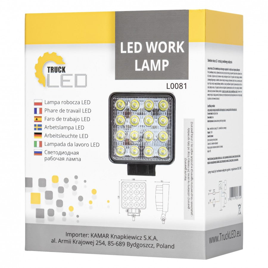 KAMAR LED Work Light L0081 FLOOD 43 W 2100 lm 12/24 V with 16 LEDs and ECE R10