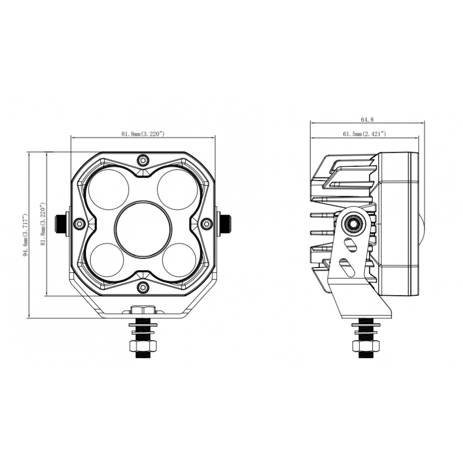 L0183 LED Work Light with 4 LEDs and a central focusing lens, 29 W, 2700 lm, 12/24 V, IP67