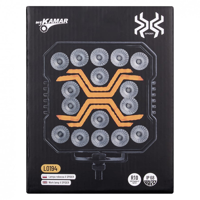 KAMAR X-SPIDER LED darba lampa L0195 FLOOD 18 W 1700 lm 12/24 V ar 9 LED un ECE R10