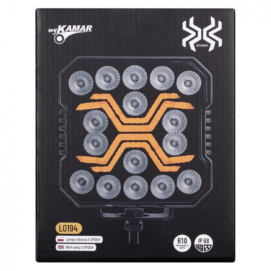 KAMAR X-SPIDER LED darba lampa L0195 FLOOD 18 W 1700 lm 12/24 V ar 9 LED un ECE R10