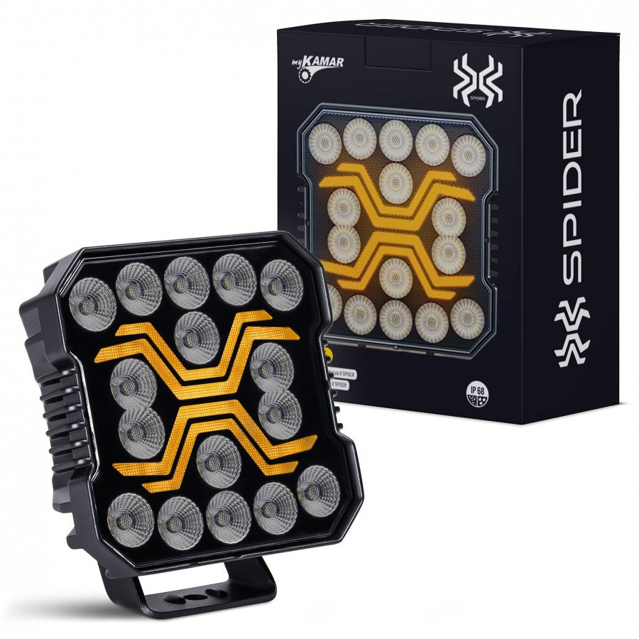 KAMAR X-SPIDER LED darba lampa L0195 FLOOD 18 W 1700 lm 12/24 V ar 9 LED un ECE R10