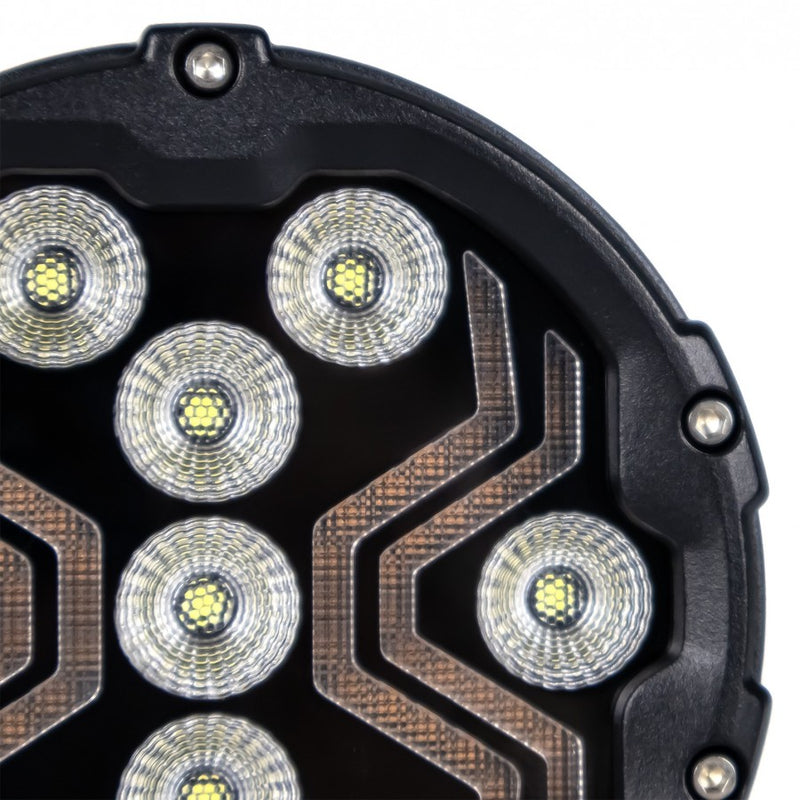 18W(1700Lm) LED darba lukturis KAMAR X-SPIDER 3 L0196 ar dzintarkrāsas LED joslu, 9 LED, 12/24V, IP67, alumīnija korpuss, 111x111x29,5mm, 0,3m kabelis, ECE R10, 2 gadu garantija
