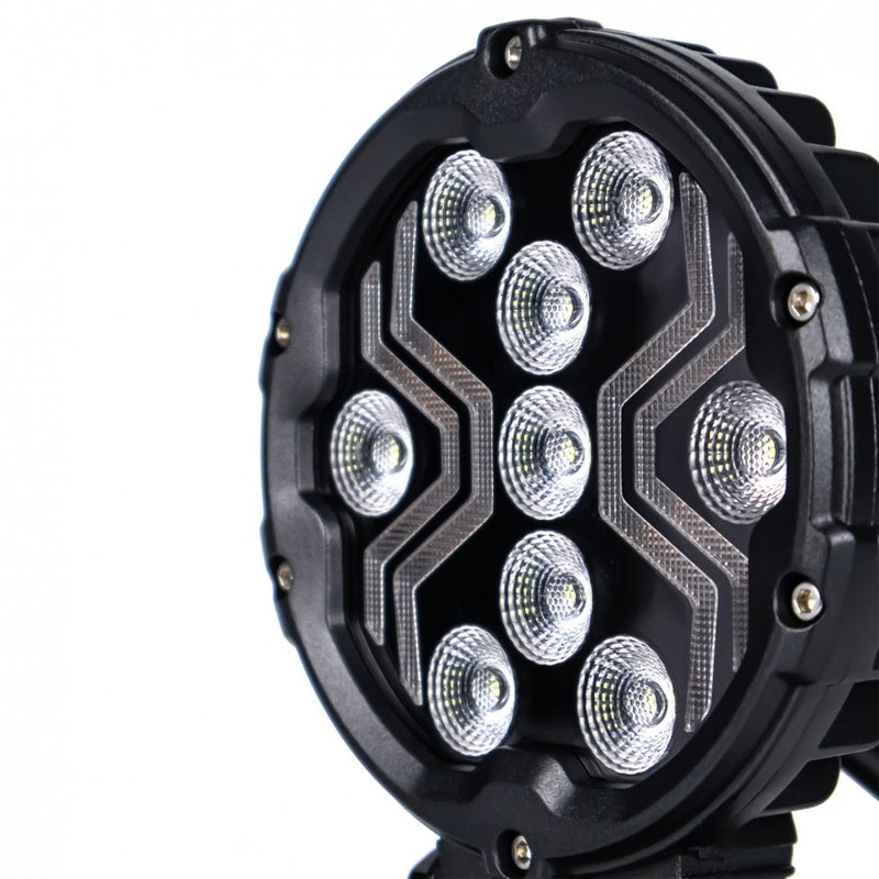 18W(1700Lm) LED darba lukturis KAMAR X-SPIDER 3 L0196 ar dzintarkrāsas LED joslu, 9 LED, 12/24V, IP67, alumīnija korpuss, 111x111x29,5mm, 0,3m kabelis, ECE R10, 2 gadu garantija